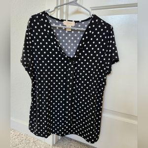 Diana Belle short sleeve polka dot blouse with tie, SIZE XL